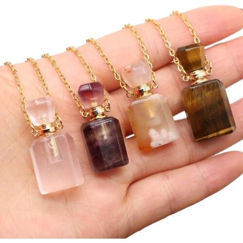 Natural Stone Perfume Bottle Pendant Necklace Fashion Women Essential Oil Chains Necklace for Jewelry Necklace 16x36mm 60+5cm
