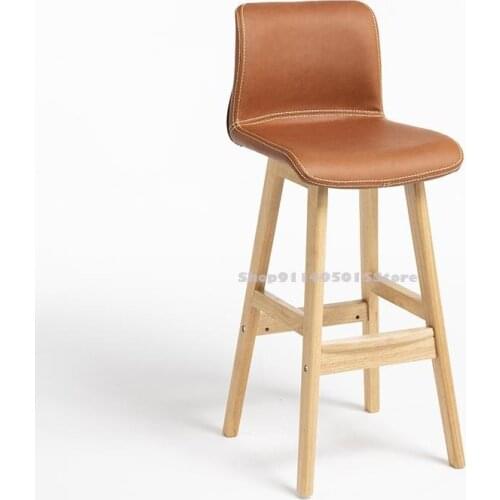 Nordic Minimalist Light Luxury Solid Wood Bar Stools Bar High Stools Home Backrest Bar Chairs Cafe Milk Tea Shop Chairs