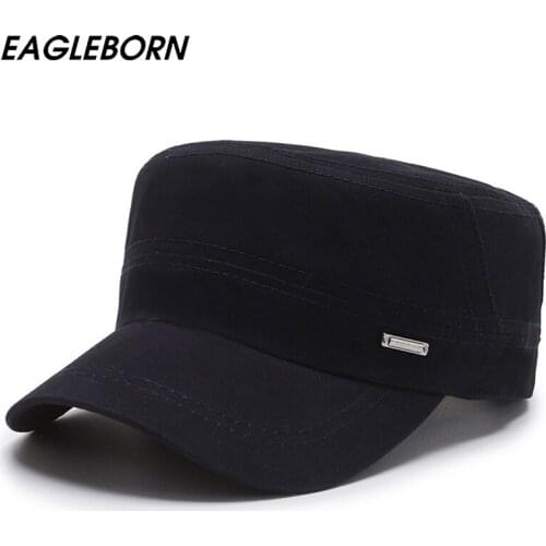EAGLEBORN New Solid Casual Military Cap Middle-aged Men Military Cap Black Army Green Military Hat Short Brim Hat Men Cap