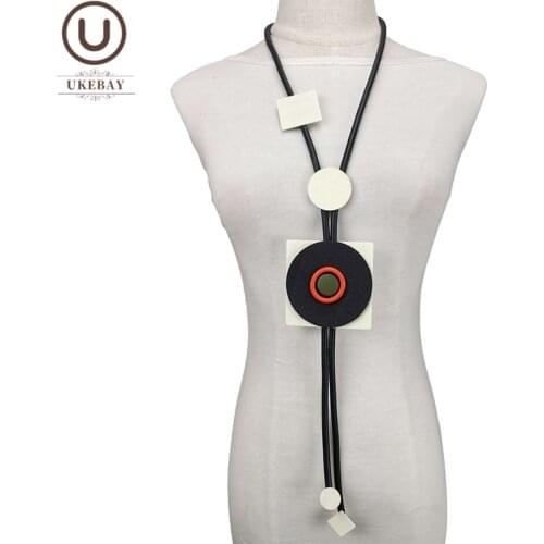UKEBAY New Wood Jewelry Rubber Necklaces For Women Pendant Necklace Long Statement Jewellery Clothes Chain Festival Gift Pendant