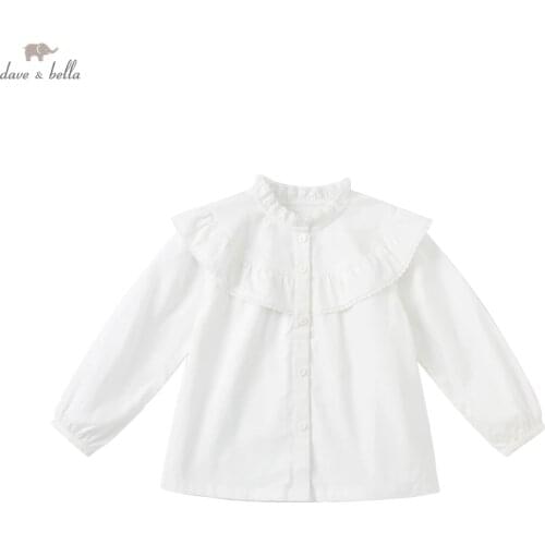 DKS18453 dave bella autumn 5Y-13Y kids girls clothes children fashion letter solid T-shirt girls high quality fashion tees