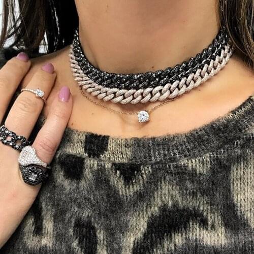 2020 New Black Iced Out Bling Cuban Link Miami Necklace 2 Row 5A Zircon Hip Hop choker Necklace Fashion Women Jewelry Party Gift