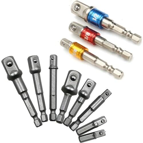 3pc 8pc Drill Socket Adapter for Impact Driver with Hex Shank to Square Socket Drill Bits Bar Extension 1/4" 3/8" 1/2 Bit Set
