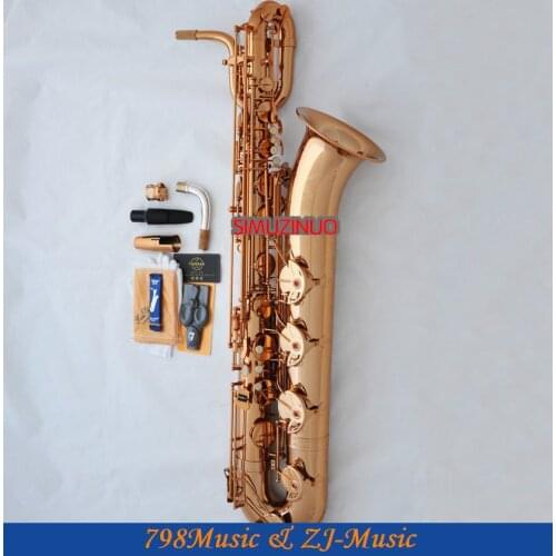 Support Professional Rose Gold Plated Baritone Saxophone Sax High F# W/Leather Case