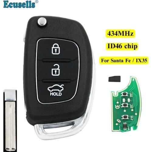 Folding flip Remote key Fob 3 Button 434MHz ID46 Chip for Hyundai New Santa fe IX35 with uncut TOY48 blade