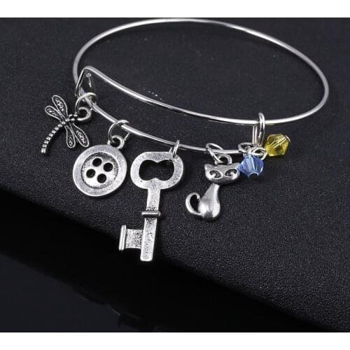 Horror Coraline Bracelet Button Key Cat Charms Bangle Pulsera Women Girl Cosplay Jewelry Gift