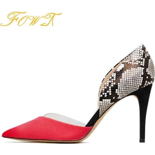 Red Gradient Flock Animal Print D'Orsay & Two-Piece Pumps Thin Heel Pointed Toe Heels Spring/Autumn Shoes for Women 2021 FOWT