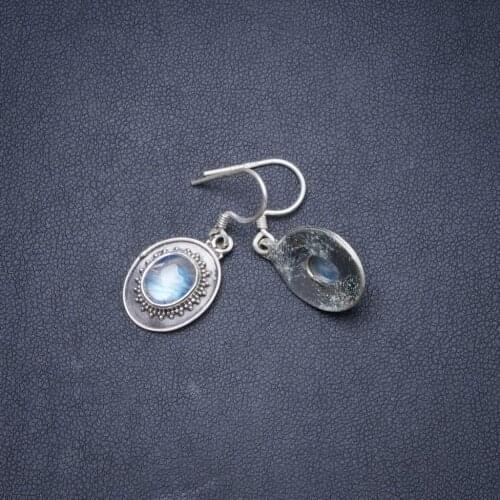 Natural Rainbow Moonstone Handmade Unique 925 Sterling Silver Earrings 1.25" Y1838