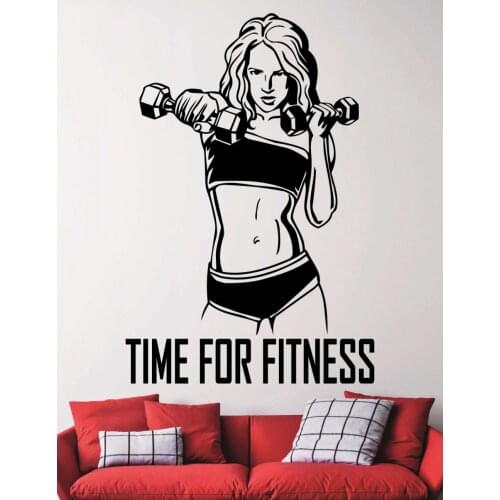 Time For Fitness Wall Decal Gym Quotes Vinyl Stickers Motivational Wall Stickers Sports Women Vinyl Wall Art Murals Decor A800