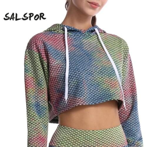 SALSPOR Women Sportswear Yoga Tops Honeycomb Breathable Hoodie Fitness Running Sports Training Tie Dyed Long Sleeve Coat Female