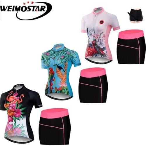 Weimostar Cycling Set Women Breathable Quick Dry Bike Clothing MTB Bicycle Jersey Short Dress Set Cycling Clothing Kit
