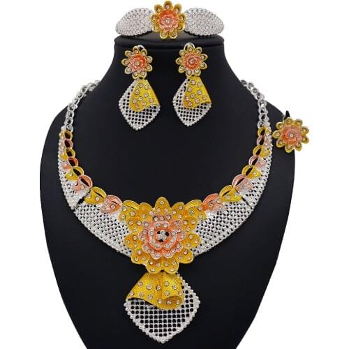 Trend 2020 Gold Women Multicolor Flower Fine Jewelry Sets women necklace party jewerly necklace nigerian african jewelry