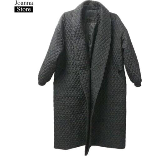 Winter Harajuku Long Coat Female To Ankle Lapel Bubble Sleeves Jacket Retro Sen Female Black Cloak Type Oversize Cotton Clothing