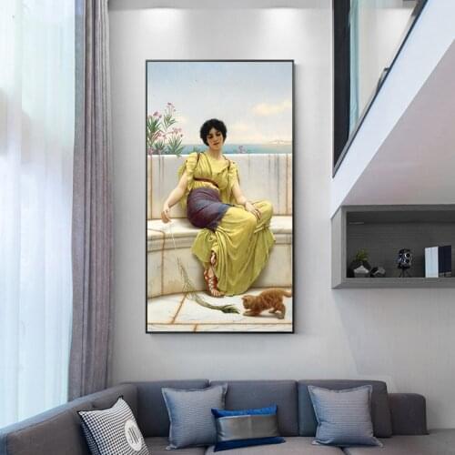 Famous Paintings Woman Oil Paintings John William Godward Artwork Canvas Painting Poster Print Cuadros Wall Art for Living Room