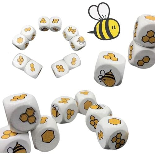 10pcs Dice Wooden Toys Animal Geometric Shape Cube Blocks Games Montessori Early Educational Math Toys For Children Cartoon Bee