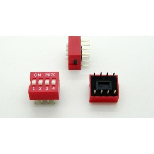 10PCS Red 2.54mm Pitch 4-Bit 4 Positions Ways Slide Type DIP Switch