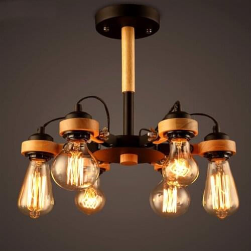 3/6 Lamps Wooden Nordic Dining Room Pendant Lamp American Loft Studio Lamp Bar Cafe Lamps AC90-260V Free Shipping LED Bulbs Iron