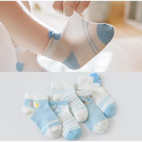5 Pairs/lot Cute Baby Socks Summer Newborn Mesh Thin breathable Socks for Girls Cotton Infant Casual Cartoon Boy Toddler Socks