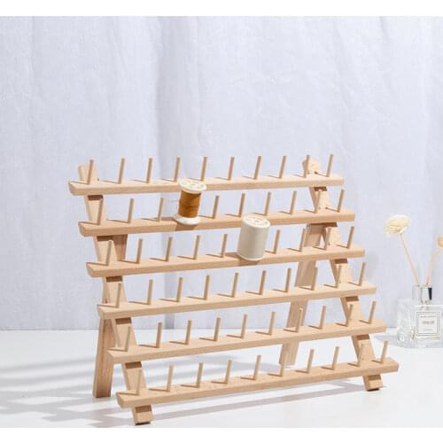 60-Spool Thread Rack Sewing Embroidery Organizer Natural Wood for Sewing, Quilting, Embroidery, Hair-braiding, Hanging Jewelry