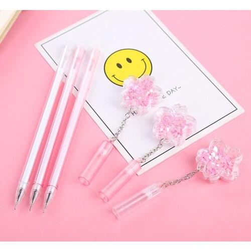 60Pcs Pcs Cherry Blossom Pink Pendant Gel Pen 0.5mm Black Ink Writing Pens Student School Office Stationery Supply