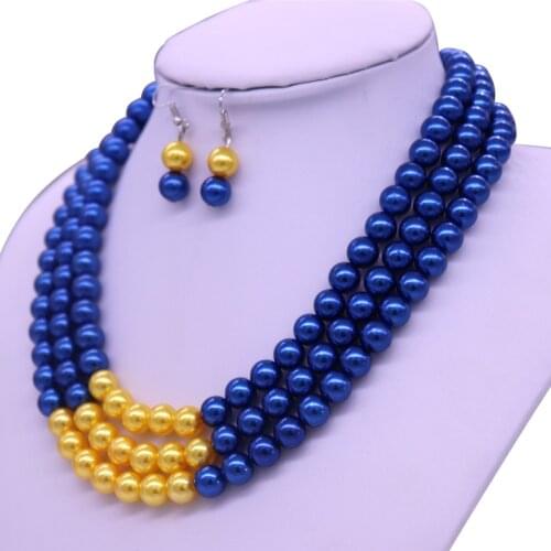 Abadon Newest Fashion Handmade Blue Yellow Multi Strand Layers Pearl Choker Statement Necklaces Sigma Gamma Rho Symbol Jewelry