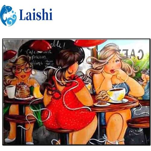 5D Diy Elegant fat lady drinking coffee full round diamond painting kit mosaic diamond embroidery home decoration new year gift