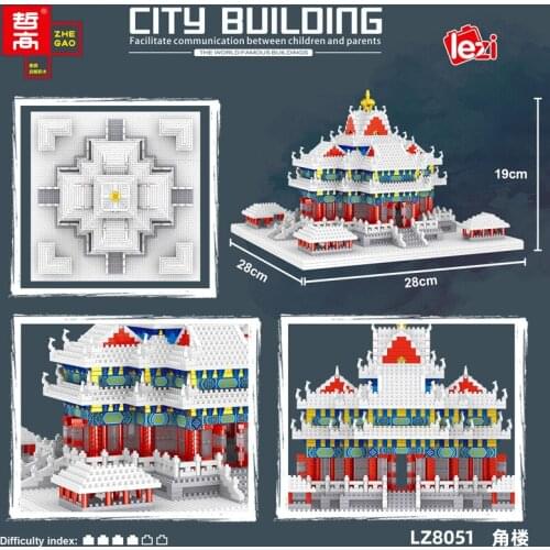 LZ8051 Diamond Particles Chinese Style Famous Build Turret Model Series Assembled Building Block Toys for Children Gifts