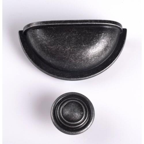 Antique Lron Cupboard Wardrobe Cabinet Handle Single Hole Round Handles Shell Drawer Knobs Retro Style Furniture Pulls
