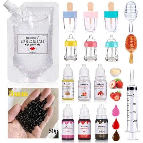 Lip Gloss Diy Kit Moisturizing Lipgloss Making Material Boba Bubble Tea Container Lip Gloss Tubes Flavoring Oil Liquid Pigment