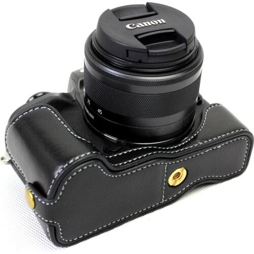 Black/Brown/Coffee PU Genuine Leather Half Camera Bag Case Cover For Canon M5 EOS M5 With Storage Bag Bottom Opening Case