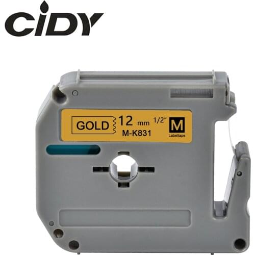 CIDY MK831 MK 831 M-K831 12mm Black on gold label tapes for PT-65 PT-70 PT-80 PT-90 PT-M95 PT-100 PT-110 PT-45M Label Printer