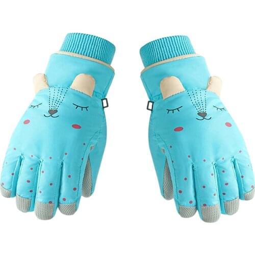 Kids Ski Gloves Plus Velvet Warm Children Snow Mittens Winter Non-slip Boy GirlS Mittens Waterproof Children Gloves for 6-12Y