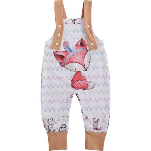 2020 New Baby Cartoon Clothes Babies Suspender Rompers Girls Boys Jumpsuit Fox Print Sleeveless Rompers Clothing ropa de bebe