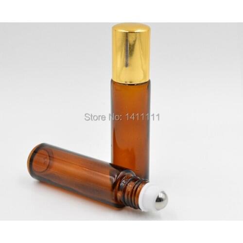 BY DHL/EMS Free Shipping 600pcs/lot 10ml 1/3OZ Amber ROLL ON GLASS BOTTLE ESSENTIAL OIL Fragrances BOTTLE Metal Roller Ball