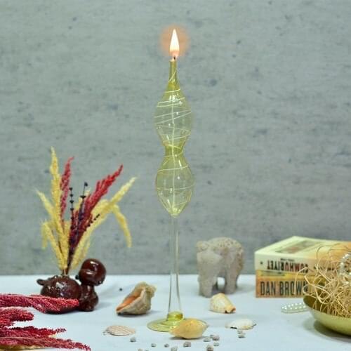 Flovart Blown Glass Oil Lamp Eftalia Spiral Yellow-Oil lamp butter Gift