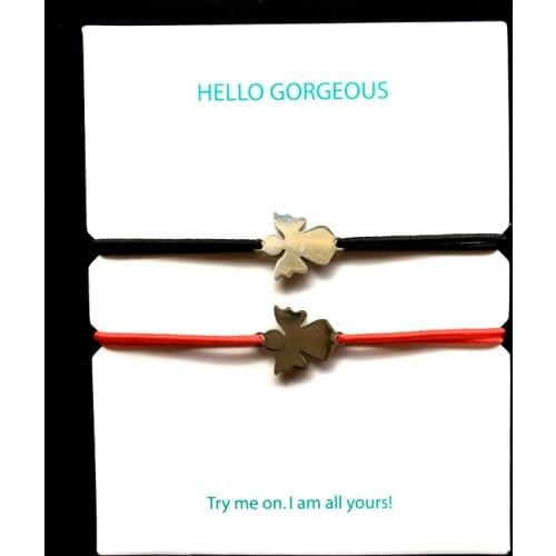 2pcs Wish Bracelet Stainless Steel Angel Charm Heart Pendant Adjustable Cord Bracelet