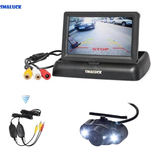 SMALUCK Wireless 4.3 Inch Car Reversing Camera Kit Back Up Car Monitor LCD Display HD LED Night Vision Car Rear View Camera