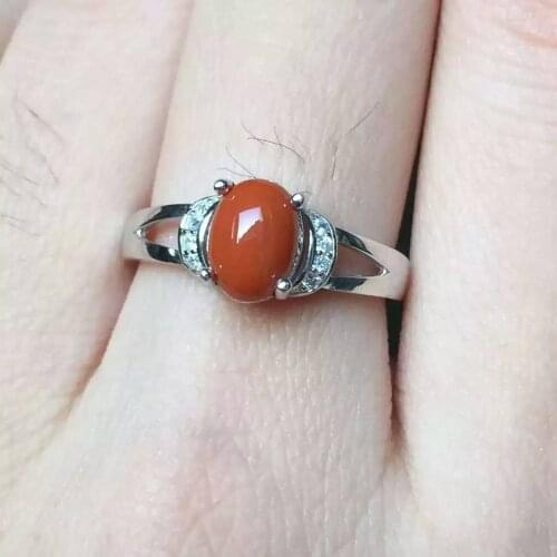 Natural south red agate Ring Natural gemstone Ring S925 sterling silver trendy Elegant elegant round women party gift Jewelry