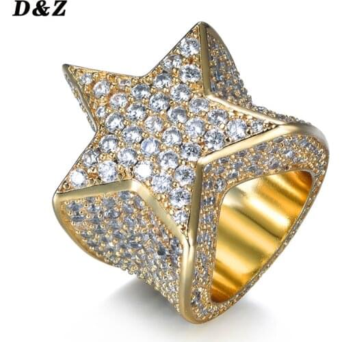 D&Z New Iced Out Super Star Rings For Men/Women Micro Paved Gold Silver Color Finish Cubic Zircon Charm Hip Hop Jewelry Ring
