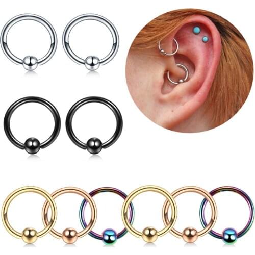 1PC Stainless Steel Captive Bead Rings Ear Hoop Nose Rings Rook Cartilage Tragus Piercings Ring Body Jewelry Septum Earrings 16G