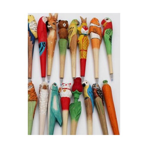 Creative Carved Wooden Animal Pen BallPoint Stationery Hand Painted Vintage Wood pens Christmas Back To School Party Favors gift