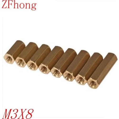 100PCS M3 Brass Hex Standoff M3 x 8 M3*8 Female to female Brass spacer standoff