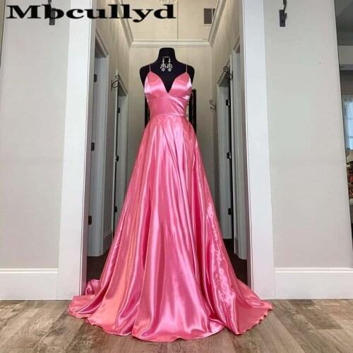 Mbcullyd Pink A-line Prom Dresses Long 2020 Pink Elastic Satin Evening Dress For Women abiti da cerimonia da sera Free Shipping