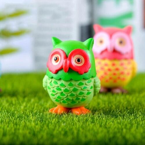 Colorful Owls Miniature Figurine Mini Christmas Figures Home Decoration Kawaii DIY Fairy Garden Ornaments Resin Craft Kids Toys