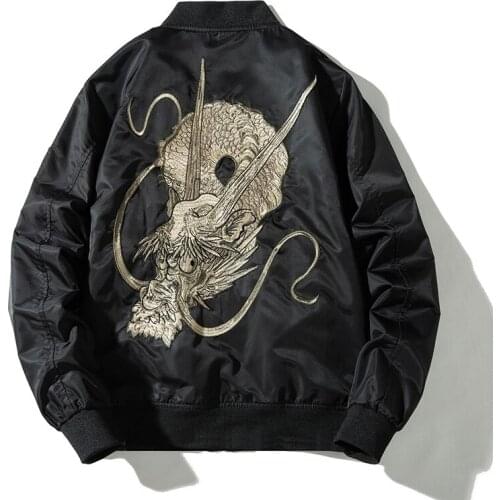 2021 Embroidery Mens Bomber Jacket Dragon Autumn Winter Pilot Jacket Men Hip Hop Japanese Baseball Youth Jacket Streetwear