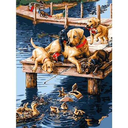Dog duck scenery DIY Diamond Painting Kit Diamond Floral cross Stitch Rhinestone Mosaic Painting Hall Hanging Murals