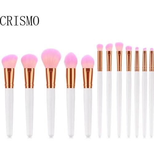 CRISMO 12PC Pink Rose Gold Makeup Brushes Nylon Hair Foundation Blush Eye Blending Contour Powder Professional Cosmetic Tool Set
