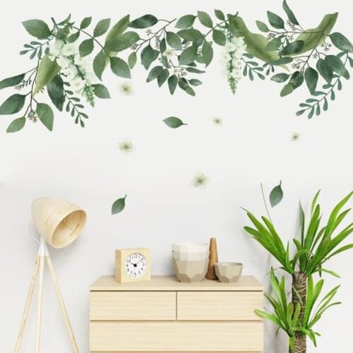 Stickers muraux wallpaper sticker vinilos decorativos wand aufkleber Hand painted green leaves muursticker bedroom naklejki