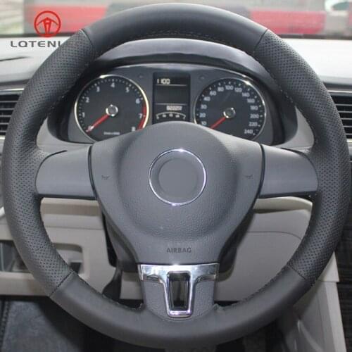 LQTENLEO Black Genuine Leather DIY Hand-stitched Car Steering Wheel Cover for Volkswagen VW Tiguan Lavida Passat B7 Jetta MK Mk6