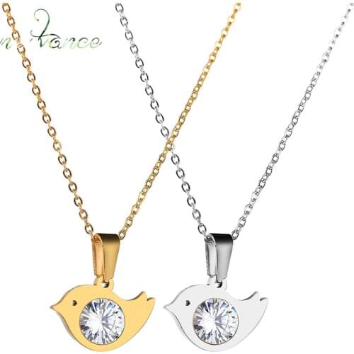 Nextvance Romantic CZ Stone Cut Bird Pendants Necklace for Women Girl Stainless Steel Necklace with link Chain Femme Bijoux
